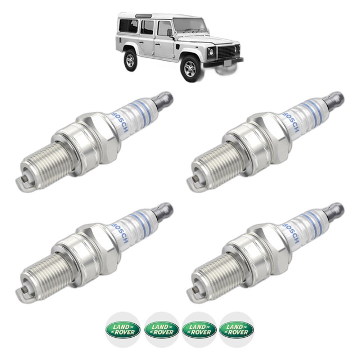 Set 4 Bujii Scanteie LAND ROVER DEFENDER Station Wagon (L316, L315) 3.9 V8 4x4 (L316) 185 CP din 1998 - 2016, bujie motor, Bosch, 4x Stickere auto cu LAND ROVER