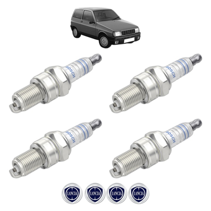 Set 4 Bujii Scanteie LANCIA Y10 (156_) 1.0 (156C) 56 CP din 1985 - 1989, bujie motor, Bosch, 4x Stickere auto cu LANCIA