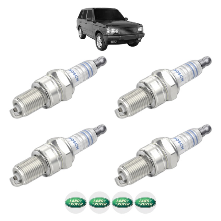 Set 4 Bujii Scanteie LAND ROVER RANGE ROVER II (P38A) 3.9 4x4 190 CP din 1994 - 2002, bujie motor, Bosch, 4x Stickere auto cu LAND ROVER
