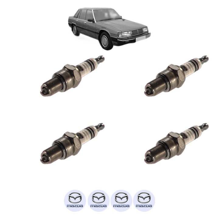 Set 4 Bujii Scanteie MAZDA 929 II (HB) 2.0 i GLX (HBES) 120 CP din 1984 - 1987, bujie motor, Bosch, 4x Stickere auto cu MAZDA