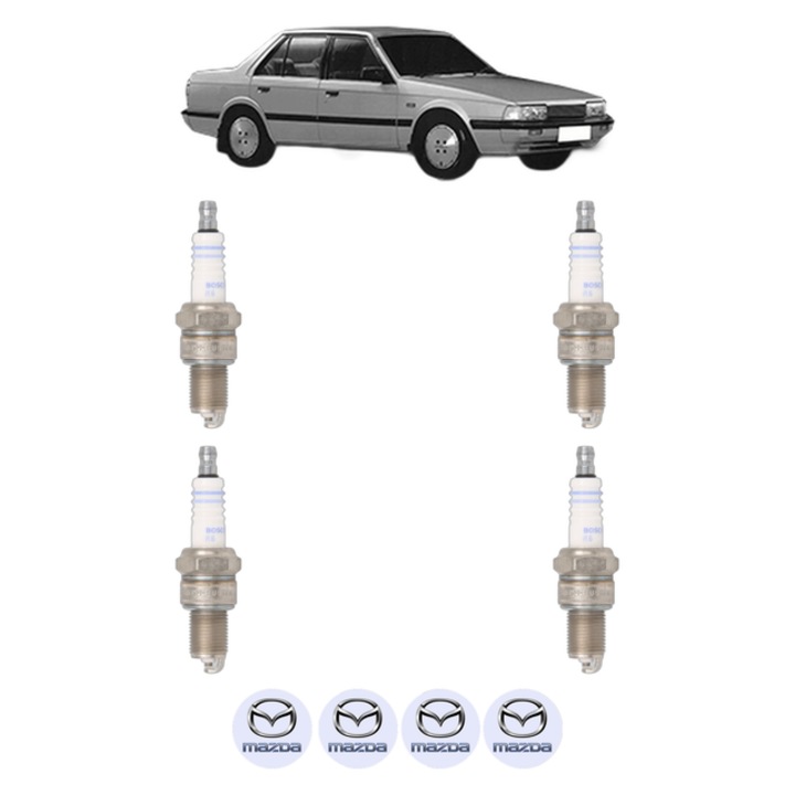 Set 4 Bujii Scanteie MAZDA 626 II (GC) 1.6 (GC1061) 80 CP din 1982 - 1987, bujie motor, Bosch, 4x Stickere auto cu MAZDA