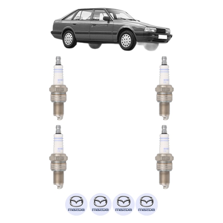 Set 4 Bujii Scanteie MAZDA 626 II Hatchback (GC) 1.6 (GC1061) 75 CP din 1983 - 1987, bujie motor, Bosch, 4x Stickere auto cu MAZDA