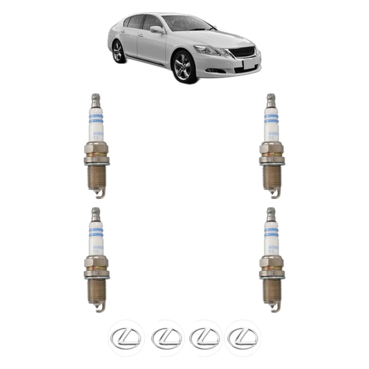 Set 4 Bujii Scanteie LEXUS GS (_S19_) 430 (UZS190_, UZS190R) 283 CP din 2005 - 2011, bujie motor, Bosch, 4x Stickere auto cu LEXUS