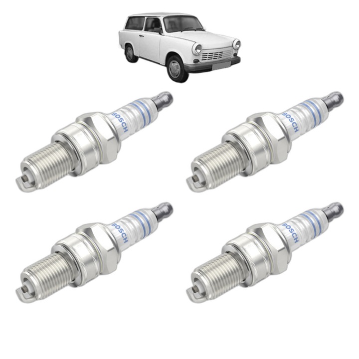 Set 4 Bujii Scanteie TRABANT 1.1 Universal 1.1 41 CP din 1990 - 1991, bujie motor, Bosch, 4x Stickere auto cu TRABANT