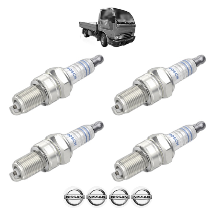 Set 4 Bujii Scanteie NISSAN CABSTAR (F23, H41, H42) 2.0 90 CP din 1992 - 1994, bujie motor, Bosch, 4x Stickere auto cu NISSAN