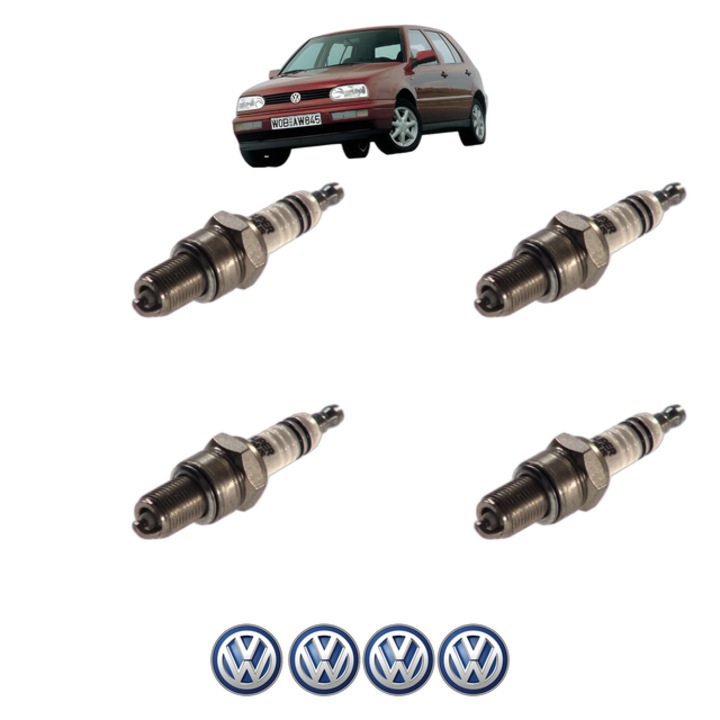 Set 4 Bujii Scanteie Volkswagen GOLF III Van (1H1) 1.8 75 CP din 1991 - 1995, bujie motor, Bosch, 4x Stickere auto cu Volkswagen