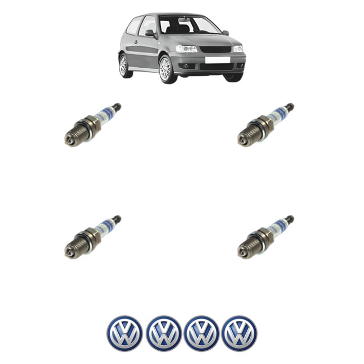 Set 4 Bujii Scanteie Volkswagen POLO (6N2) 1.6 16V GTI 125 CP din 1999 - 2001, bujie motor, Bosch, 4x Stickere auto cu Volkswagen
