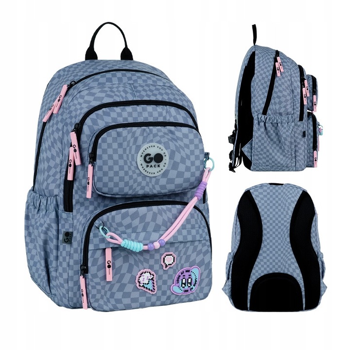 Rucsac scolar pentru fete, 9–12 ani, cu compartimente multiple si design ergonomic pentru gimnaziu, gri, GoPack