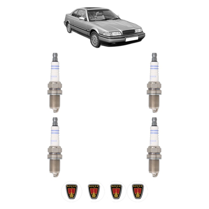 Set 4 Bujii Scanteie ROVER 800 Coupe 820 16V 136 CP din 1997 - 1999, bujie motor, Bosch, 4x Stickere auto cu ROVER