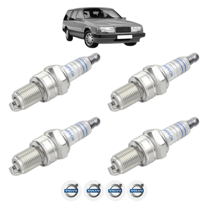 Set 4 Bujii Scanteie VOLVO 940 Kombi (945) 2.3 131 CP din 1990 - 1994, bujie motor, Bosch, 4x Stickere auto cu VOLVO