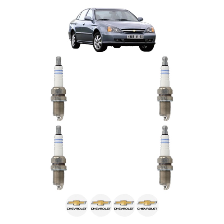 Set 4 Bujii Scanteie CHEVROLET EVANDA 2 131 CP din 2005 - 2006, bujie motor, Bosch, 4x Stickere auto cu CHEVROLET