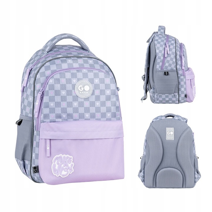 Rucsac pentru fete, clasele 4–7, model in carouri, incapator si ergonomic pentru scoala, negru GoPack