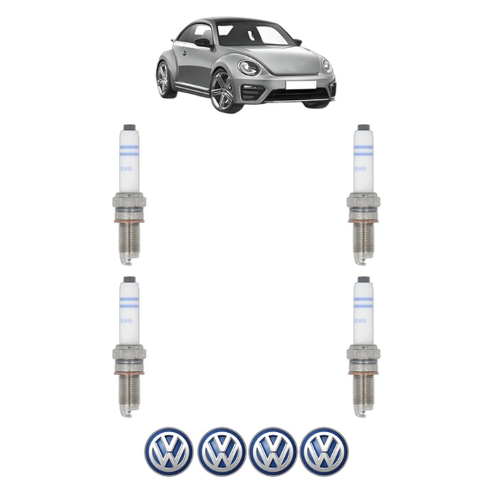 Set 4 Bujii Scanteie Volkswagen BEETLE (5C1, 5C2) 1.4 TSI 150 CP din 2014 - 2019, bujie motor, Bosch, 4x Stickere auto cu Volkswagen