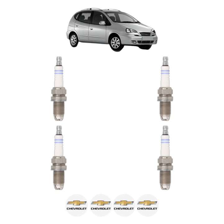 Set 4 Bujii Scanteie CHEVROLET REZZO MPV (U100) 2.0 121 CP din 2005, bujie motor, Bosch, 4x Stickere auto cu CHEVROLET