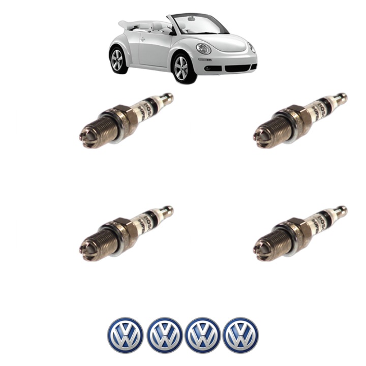 Set 4 Bujii Scanteie Volkswagen NEW BEETLE Convertible (1Y7) 1.6 102 CP din 2003 - 2010, bujie motor, Bosch, 4x Stickere auto cu Volkswagen