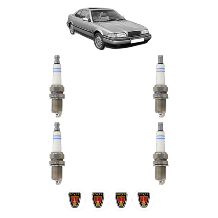 Set 4 Bujii Scanteie ROVER 800 Coupe 820 180 CP din 1996 - 1997, bujie motor, Bosch, 4x Stickere auto cu ROVER