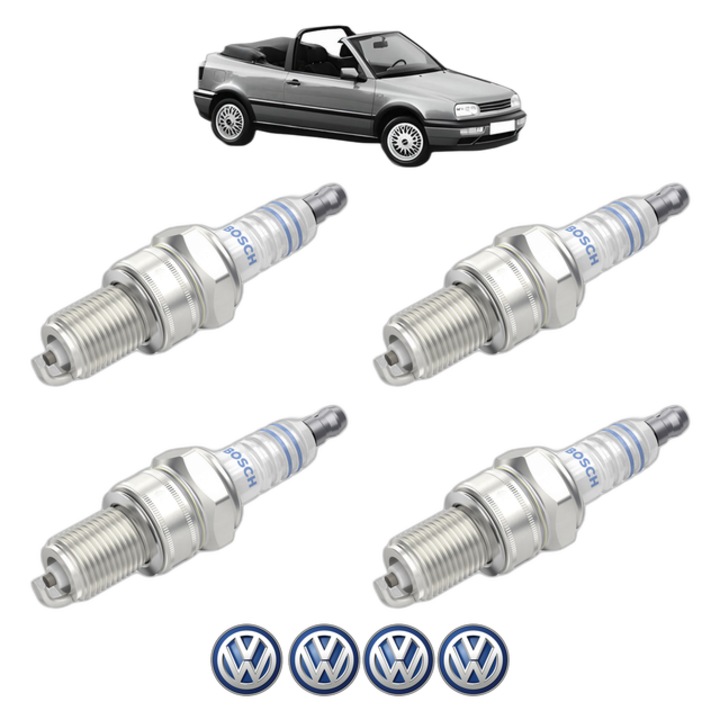 Set 4 Bujii Scanteie Volkswagen GOLF III Cabriolet (1E7) 1.8 75 CP din 1993 - 1998, bujie motor, Bosch, 4x Stickere auto cu Volkswagen