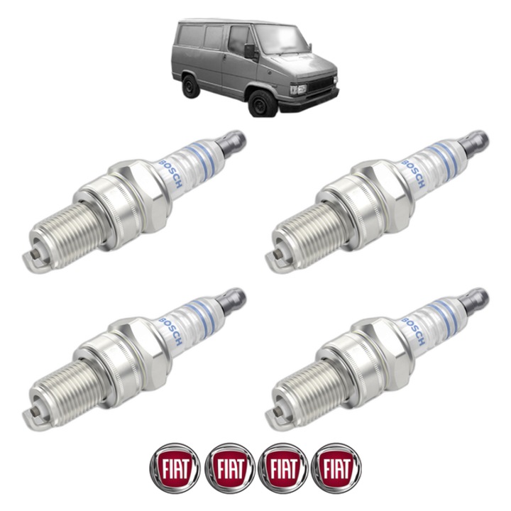 Set 4 Bujii Scanteie FIAT TALENTO Van (290_) 2.0 (290U4) 75 CP din 1989 - 1994, bujie motor, Bosch, 4x Stickere auto cu FIAT