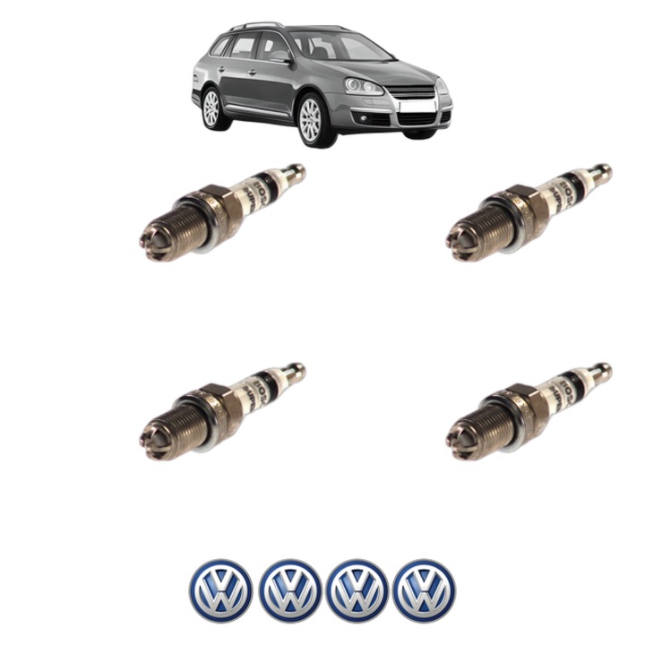Set 4 Bujii Scanteie Volkswagen GOLF V Variant (1K5) 1.6 102 CP din 2007 - 2009, bujie motor, Bosch, 4x Stickere auto cu Volkswagen