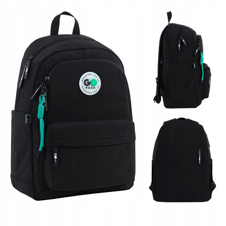 Rucsac pentru baieti 9+ ani, urban, baza rigida si compartimente multiple, negru GoPack