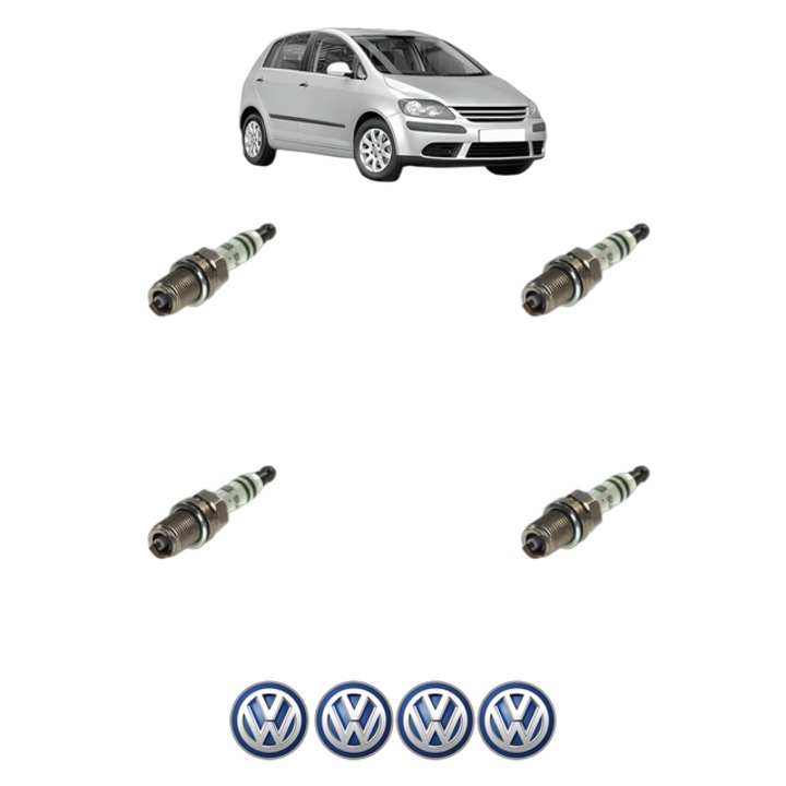 Set 4 Bujii Scanteie Volkswagen GOLF PLUS V (5M1, 521) 2.0 FSI 150 CP din 2005 - 2008, bujie motor, Bosch, 4x Stickere auto cu Volkswagen