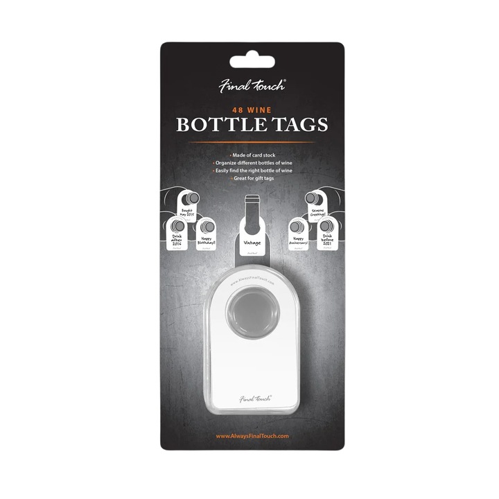 Etichete pentru Sticle de Vin Final Touch, set 48 buc, alb, 4, 7x4, 3x7, 6cm