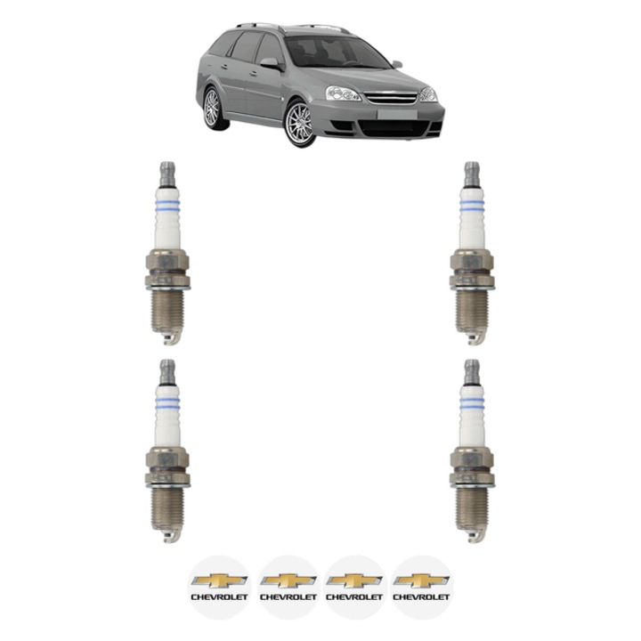 Set 4 Bujii Scanteie CHEVROLET NUBIRA Estate 1.8 122 CP din 2005 - 2009, bujie motor, Bosch, 4x Stickere auto cu CHEVROLET