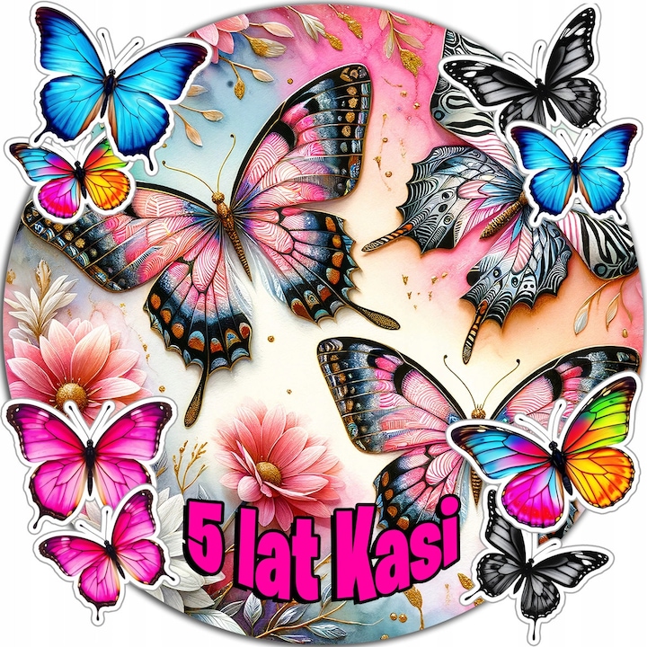 Vafa de tort 20cm, WORLD CASE, set decorativ pentru petreceri, comestibila, fluturi