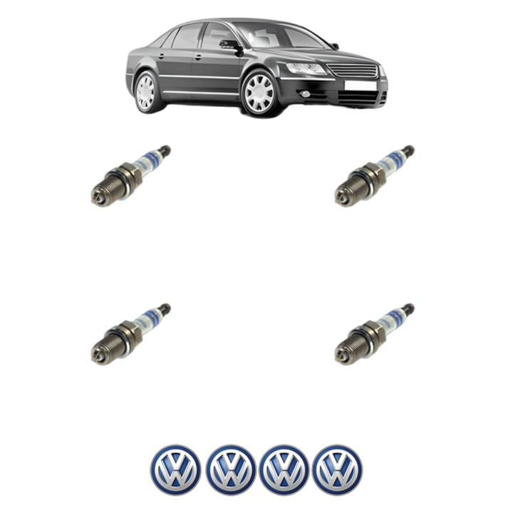 Set 4 Bujii Scanteie Volkswagen PHAETON (3D1, 3D2, 3D3, 3D4, 3D6, 3D7, 3D8, 3D9) 4.2 V8 4motion 335 CP din 2003 - 2016, bujie motor, Bosch, 4x Stickere auto cu Volkswagen