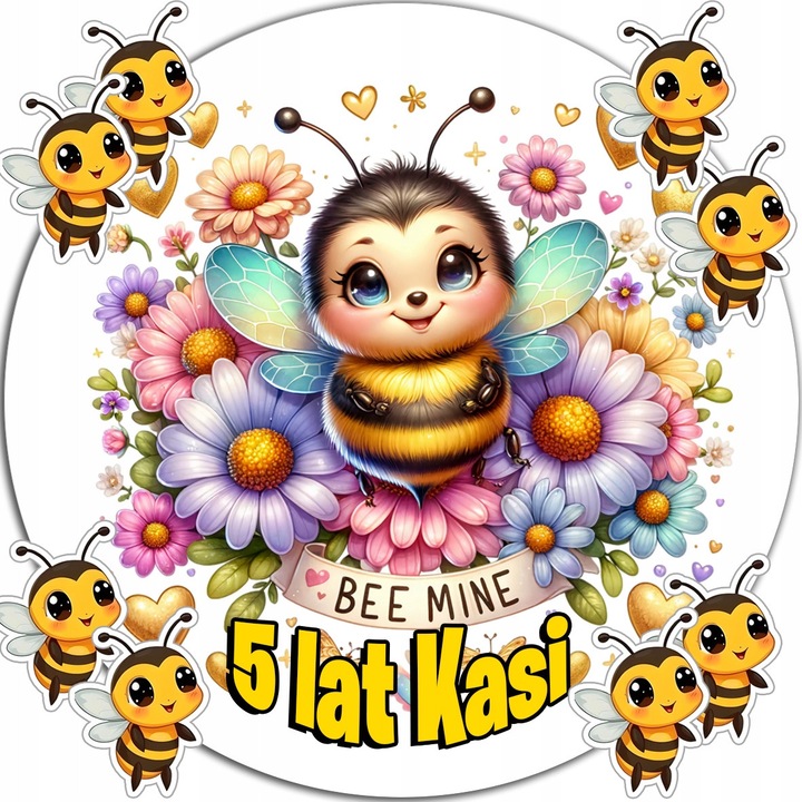 Vafa de tort 20cm, WORLD CASE, set decorare aniversara, comestibila, albina, optiune personalizare nume