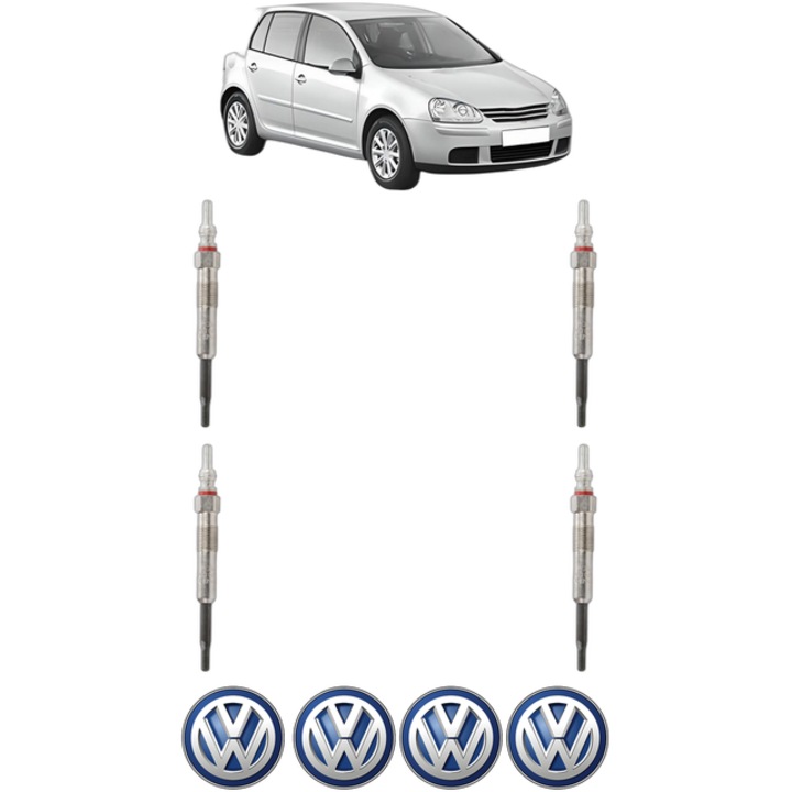 Set 4 Bujii Incandescente Volkswagen GOLF V (1K1) 1.9 TDI 4motion CP 105 din 2004-2008, Bujie motor, Bosch, 4x Stickere auto cu Volkswagen
