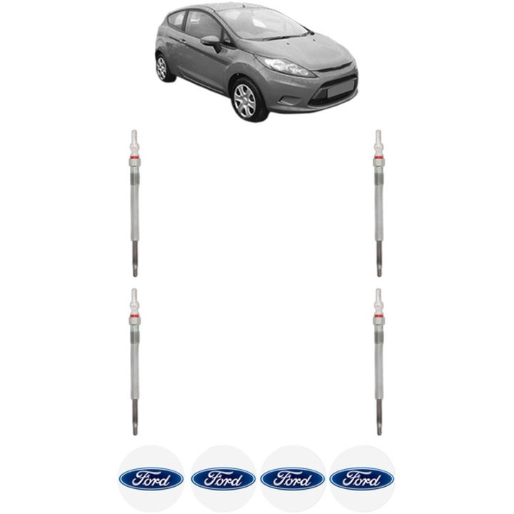Set 4 Bujii Incandescente FORD FIESTA VI (CB1, CCN) 1.4 TDCi CP 70 din 2010-2012, Bujie motor, Bosch, 4x Stickere auto cu FORD
