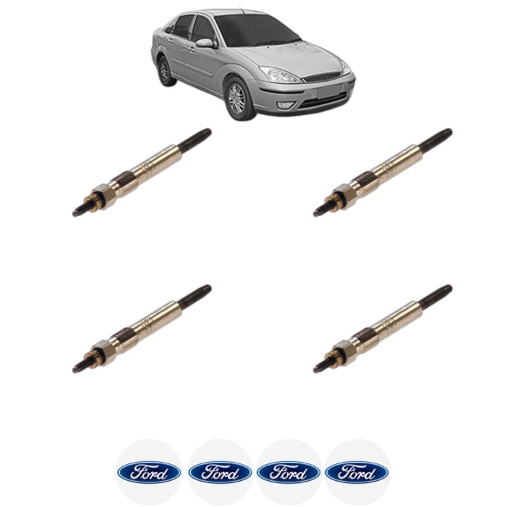 Set 4 Bujii Incandescente FORD FOCUS I Saloon (DFW) 1.8 TDCi CP 100 din 2002-2004, Bujie motor, Bosch, 4x Stickere auto cu FORD