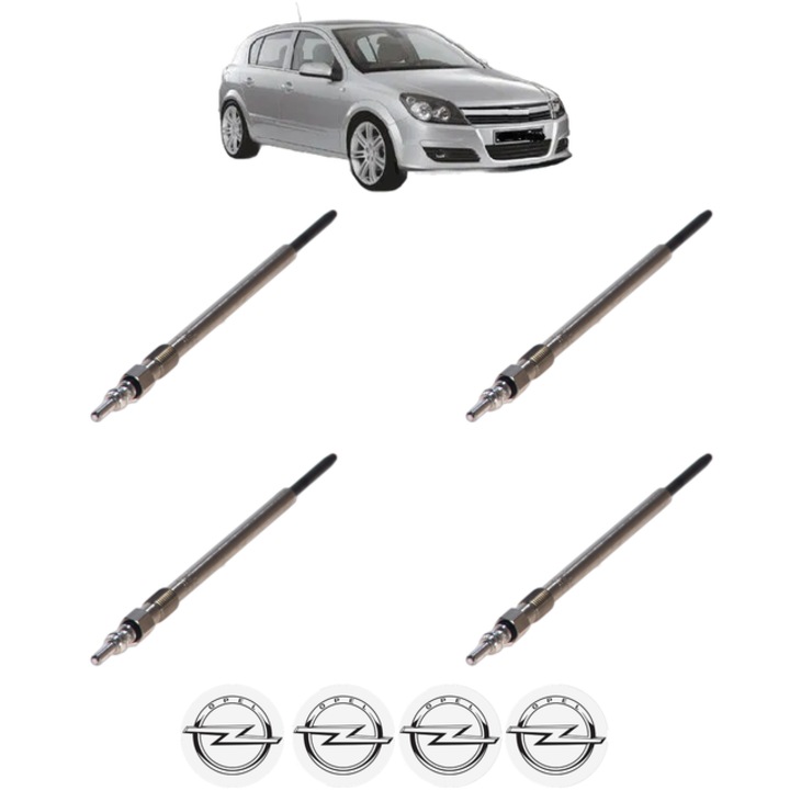 Set 4 Bujii Incandescente OPEL ASTRA H (A04) 1.9 CDTI 16V (L48) CP 120 din 2004-2010, Bujie motor, Bosch, 4x Stickere auto cu OPEL