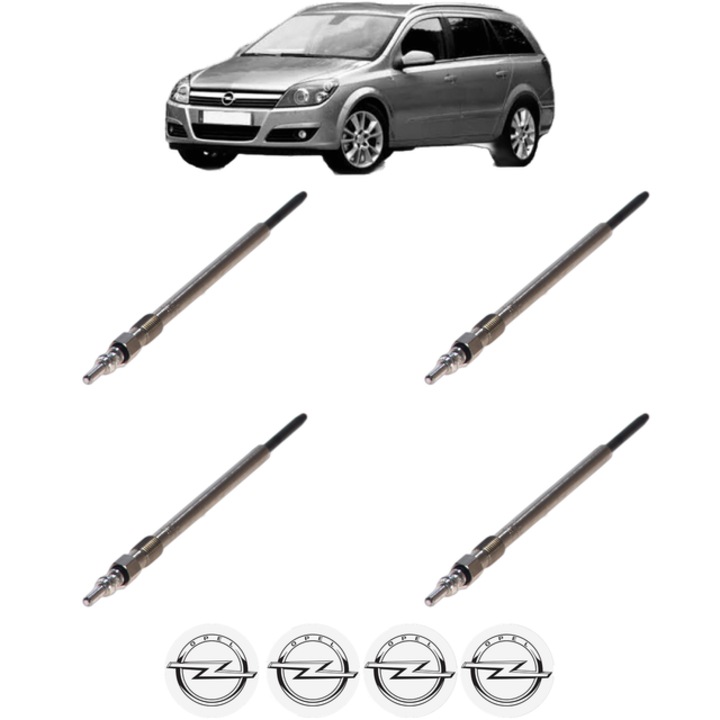 Set 4 Bujii Incandescente OPEL ASTRA H Estate (A04) 1.9 CDTI 16V (L35) CP 120 din 2004-2010, Bujie motor, Bosch, 4x Stickere auto cu OPEL
