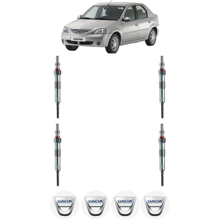Set 4 Bujii Incandescente DACIA LOGAN (LS_) 1.5 dCi (LS04) CP 75 din 2010-2012, Bujie motor, Bosch, 4x Stickere auto cu DACIA