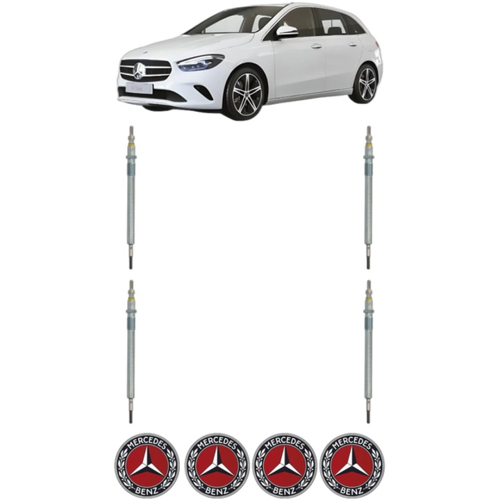 Set 4 Bujii Incandescente MERCEDES-BENZ B-CLASS Sports Tourer (W247) B 200 d 4-matic (247.013) CP 150 din 2019-2021, Bujie motor, Bosch, 4x Stickere auto cu MERCEDES-BENZ