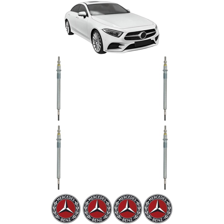 Set 4 Bujii Incandescente MERCEDES-BENZ CLS (C257) CLS 400 d 4-matic (257.323) CP 340 din 2017, Bujie motor, Bosch, 4x Stickere auto cu MERCEDES-BENZ