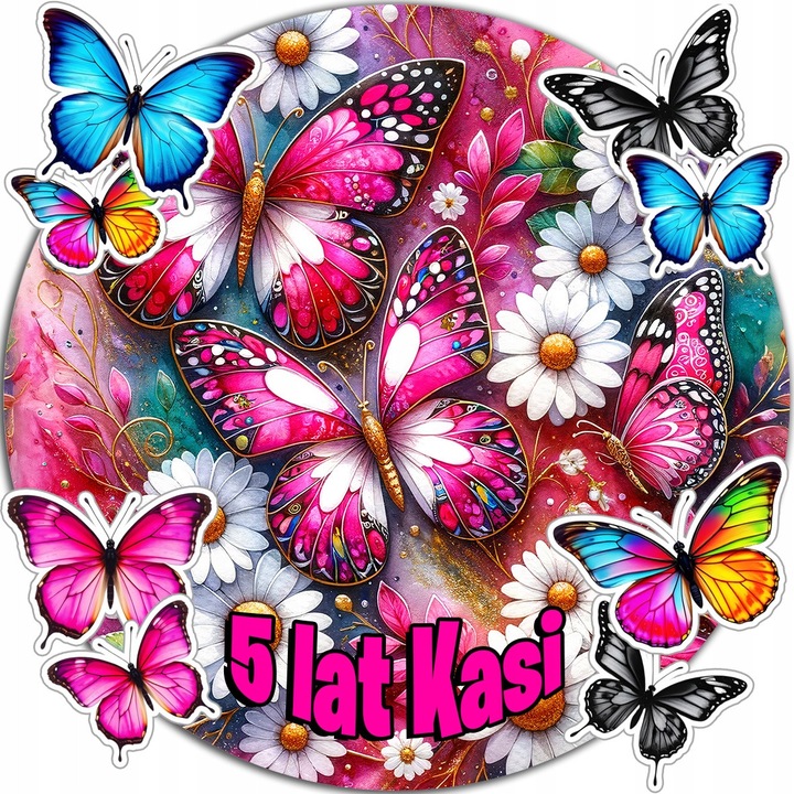 Вафла за торта 20см, WORLD CASE, декоративен комплект за партита, пеперуди, опция за персонализиране на име