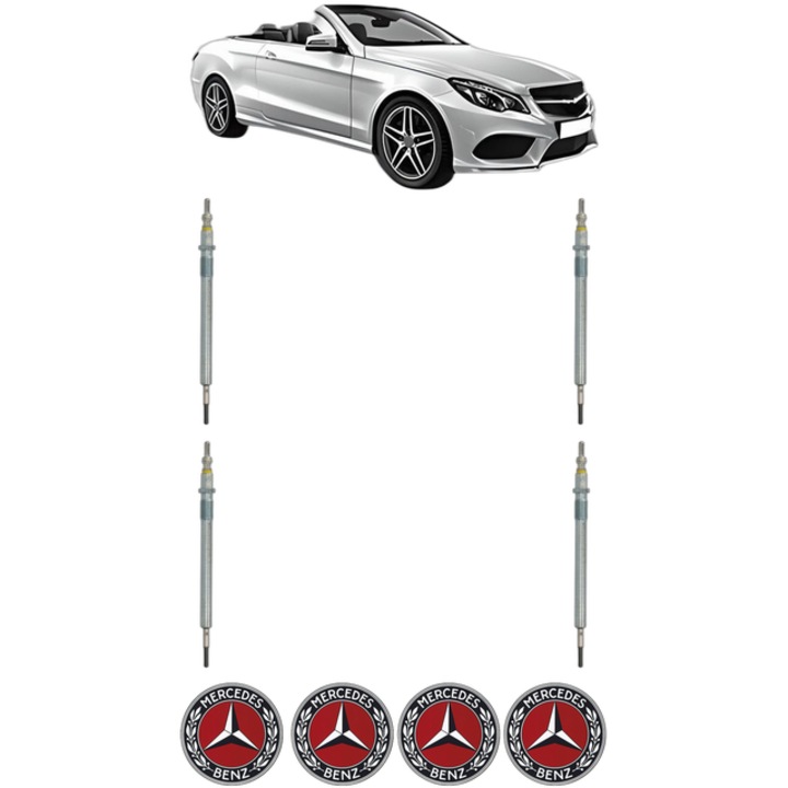 Set 4 Bujii Incandescente MERCEDES-BENZ E-CLASS Convertible (A207) E 220 BlueTEC (207.401) CP 177 din 2014-2016, Bujie motor, Bosch, 4x Stickere auto cu MERCEDES-BENZ