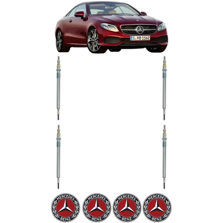 Set 4 Bujii Incandescente MERCEDES-BENZ E-CLASS Coupe (C238) E 220 d 4-matic (238.315) CP 194 din 2017, Bujie motor, Bosch, 4x Stickere auto cu MERCEDES-BENZ