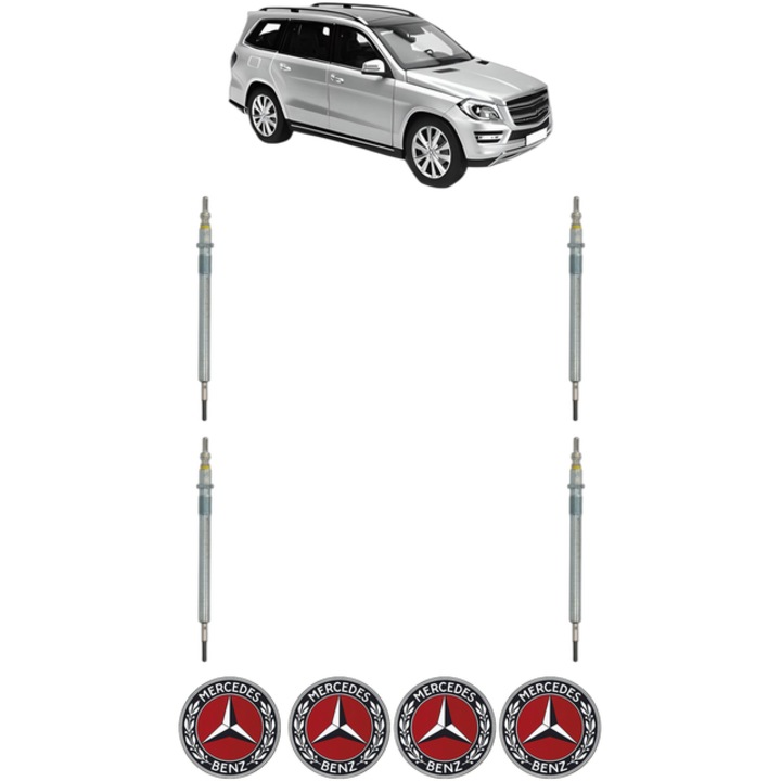 Set 4 Bujii Incandescente MERCEDES-BENZ GL-CLASS (X166) GL 350 CDI / BlueTEC 4-matic (166.824) CP 249 din 2012-2015, Bujie motor, Bosch, 4x Stickere auto cu MERCEDES-BENZ