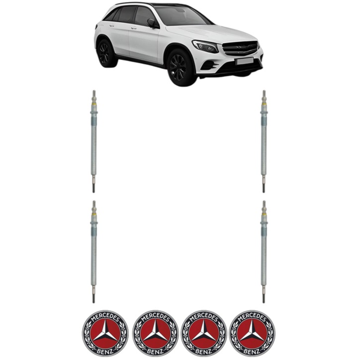 Set 4 Bujii Incandescente MERCEDES-BENZ GLC (X253) 220 d (253.914) CP 194 din 2019-2022, Bujie motor, Bosch, 4x Stickere auto cu MERCEDES-BENZ