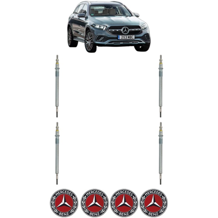 Set 4 Bujii Incandescente MERCEDES-BENZ GLC (X254) 450d 4-matic (254.623) CP 367 din 2023, Bujie motor, Bosch, 4x Stickere auto cu MERCEDES-BENZ