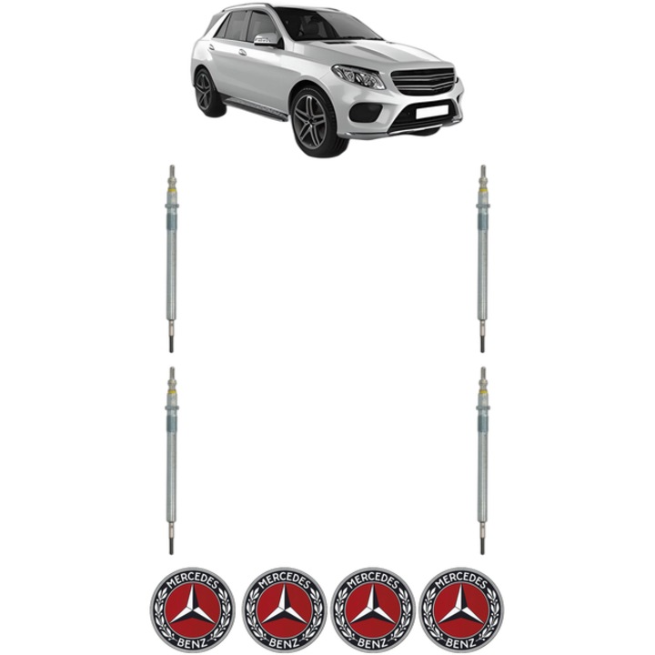 Set 4 Bujii Incandescente MERCEDES-BENZ GLE (W166) 250 d 4-matic (166.004) CP 204 din 2015-2018, Bujie motor, Bosch, 4x Stickere auto cu MERCEDES-BENZ