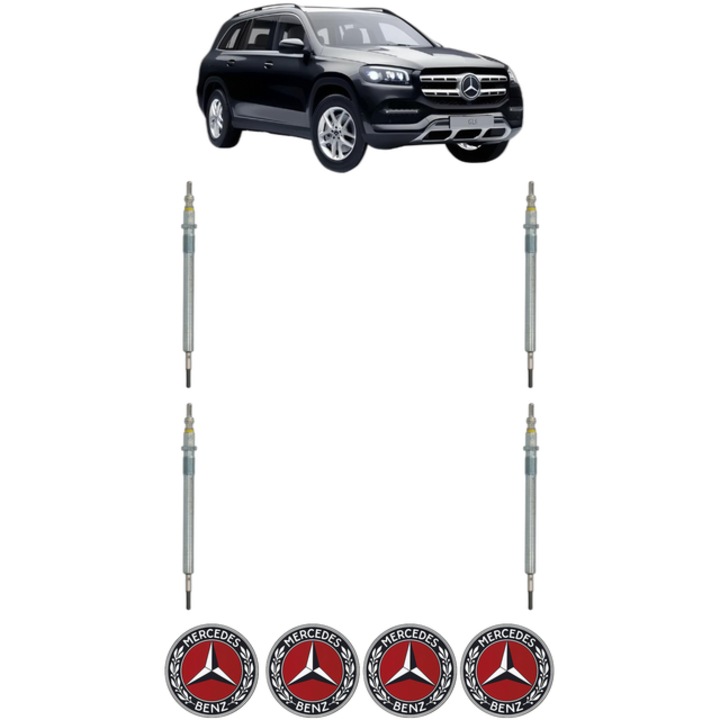 Set 4 Bujii Incandescente MERCEDES-BENZ GLS (X167) 400 d 4-matic (167.923) CP 330 din 2019, Bujie motor, Bosch, 4x Stickere auto cu MERCEDES-BENZ