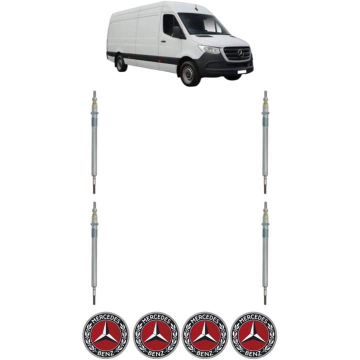 Set 4 Bujii Incandescente MERCEDES-BENZ SPRINTER 4-t Van (B907, B910) 416 CDI All-wheel Drive (907.643, 907.645, 907.647) CP 163 din 2019-2021, Bujie motor, Bosch, 4x Stickere auto cu MERCEDES-BENZ