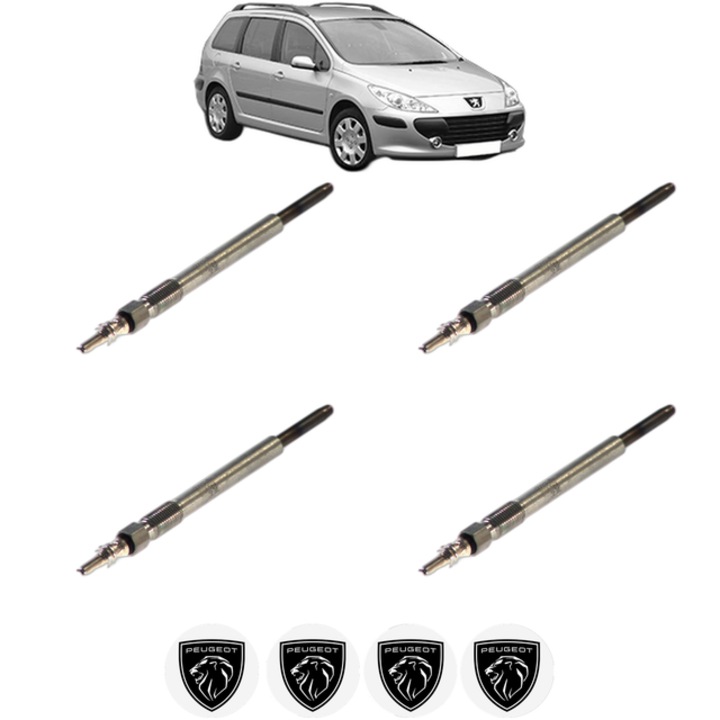 Set 4 Bujii Incandescente PEUGEOT 307 Break (3E) 1.6 HDi 110 CP 109 din 2004-2008, Bujie motor, Bosch, 4x Stickere auto cu PEUGEOT