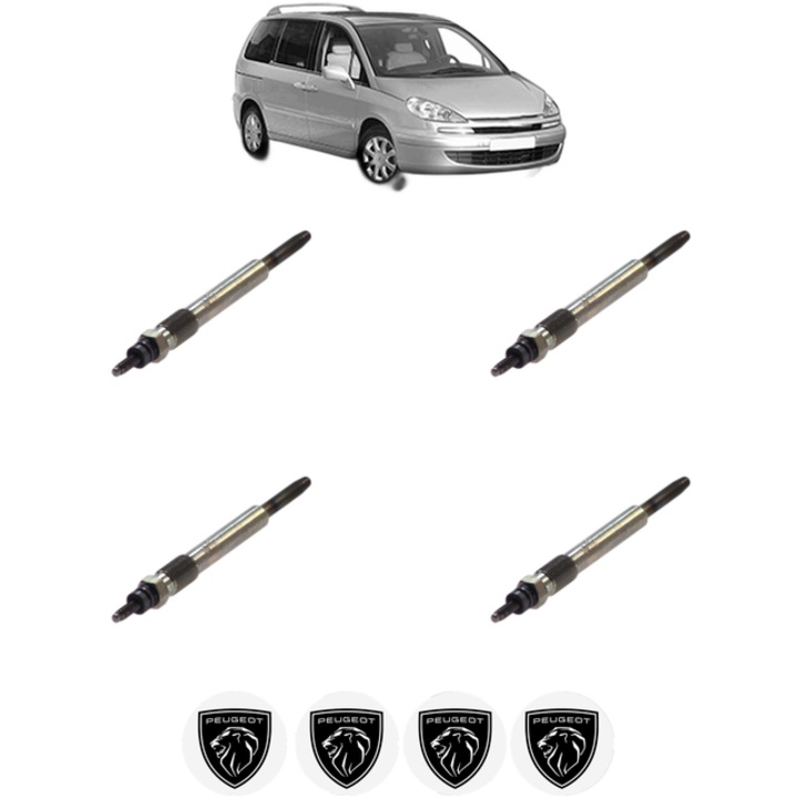 Set 4 Bujii Incandescente PEUGEOT 807 (EB_) 2.2 HDi CP 128 din 2002, Bujie motor, Bosch, 4x Stickere auto cu PEUGEOT