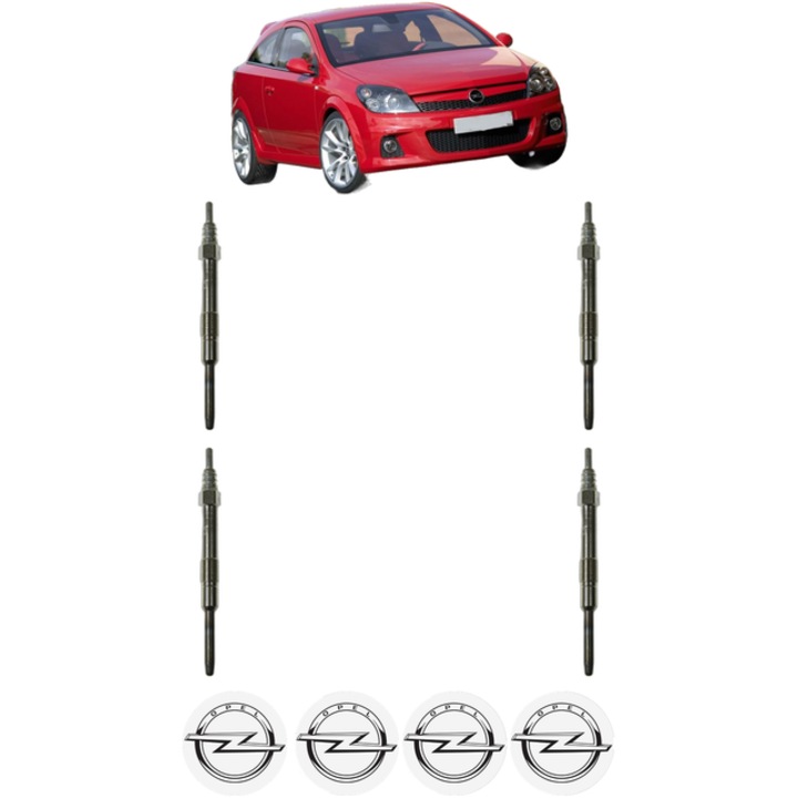 Set 4 Bujii Incandescente OPEL ASTRA H GTC (A04) 1.9 CDTI (L08) CP 120 din 2005-2010, Bujie motor, Bosch, 4x Stickere auto cu OPEL